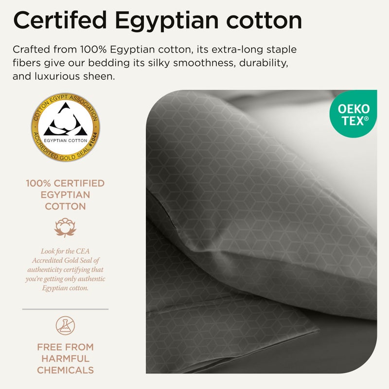 Threadmill طقم ملاءات من القطن المصري بالحجم الكامل من Threadmill | ملاءات من القطن المصري المعتمد بنسبة 100% للسرير بالحجم الكامل | طقم ملاءات سرير كاملة بجيب عميق | طقم سرير تبريد من الجاكار الدمشقي الناعم 4 قطع | رمادي غامق - Image 3